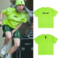Billie Eilish Print Short Sleeve Crew Neck Tshirt For Women Summer Tops In Fluorescent Green Billie,S black