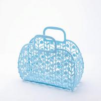Vintage Portable Storage Basket Plastic Detachable Beach Purses Hollow Large Capacity Tote Bag Beach Use Bathroom Storage mėlyna