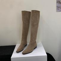 Sheepskin version Skinny leather suede pile women's shoes high knight boots women's thick heel knee boots 38 chaki