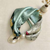 Simulation silk satin silk scarf light luxury fashion printing magnetic silk scarf lazy silk scarf pearl neck small scarf 15*47 gray