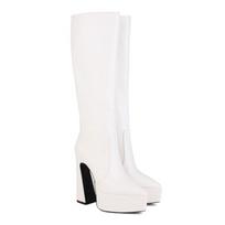 Nauji Super Pluošto Odos Platforminiai Ilgi Batai Moteriški Šilti Žieminiai Mados Ilgi Batai 14cm Juodi Balti Dydis 34-45 Aukšti Kulniukai 37 white