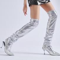 Over-the-Knee Punk Stockings Elastic Patent Leather Style Sleeves Metallic Socks  Unisex Socks Silver gray