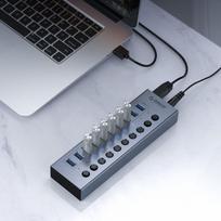 Orico 10x Usb-a 3.0 Hub su jungikliais, aliuminio, pilkas