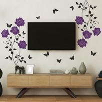 Dažyti violetiniai gėlės drugelis svetainė studija namų sienos fonas grožio dekoravimo lipdukai 39*90cm/fun-h17 black