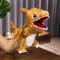 Simulation Cartoon Dinosaur Hand Doll Open Mouth Interactive Children's Plush Toy Velociraptor Boy Comforting Doll Gift 25cm 0.1kg brown