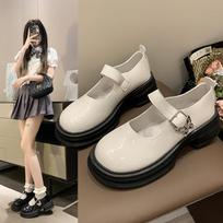 Mary Jane shoes women's autumn and winter 2025 new retro round head one-word buckle versatile small leather shoes thick-soled thick-heeled single sho 40 gray