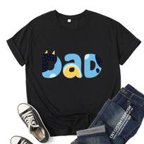 Mum Dad and MINI Little Cartoon print t-shirt Family Matching Clothes Father and Son Women Clothes daddy  T Shirt Short Sleeve L blue