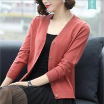 Autumn/Winter Women's Knitted V-Neck Cardigan 3XL plytų raudona spalva