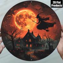Vintažinis raganos Helovino metalinis skardinis ženklas Sienos meno dekoras 40x30cm balta