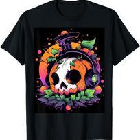 Unleash the Allure of the Occult_ Mysterious Halloween Skull T-Shirt XXXXXL black