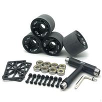 Longboard ratukų rinkinys Jautrūs spyruokliniai riedlentės ratukai ir guoliai Atsparūs dilimui Black Street Wheel SET black