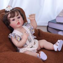 55cm Cute Reborn Girl Doll Full Silicone Vinyl Realistic Newborn Babies Dolls Kids Christmas Halloween Decoration Gifts 22 inch about 55 cm gray