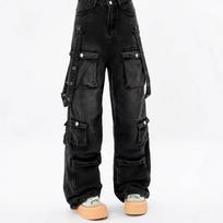 High Street Heavy Industries American Multi-Pocket Tooling Jeans Men's and Women's Spring and Autumn Retro Loose Straight Pants Tide 5XL juoda