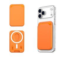 For MagSafe Wallet For iPhone 17/16/15/14/13/12, Pixel 10 Series Hard PC Magnetic Credit Card Slot Holder for Back of Phone Case oranžinė