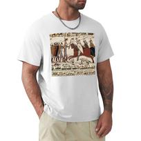 THE BAYEUX TAPESTRY BATTLE OF HASTINGS NORUnisex KNIGHTS COMBATTING HORSEBACK TShirt Big Size Simple TShirt XL white