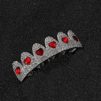 Zircon Heart Grillz: Copper Gold Plated Hip Hop Tooth Cover for European American Rap & Halloween Fun black