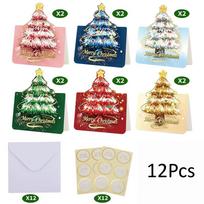 12 Pack 3D Pop Up Christmas Greeting Cards, Merry Christmas Cards Handmade Cards with Envelopes Xmas Gift Cards for Christmas beige