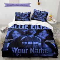 Billie Eilish Individualaus Vardo Rašto Patalynė, Antklodės Komplektas Antklodės Užvalkalas Pagalvės Užvalkalas Namų Gimtadienio Dovana(1 * antklodės užvalkalas + 2 * pagalvės užvalkalai, be šerdies) 135x200cm blue