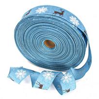 Christmas Burlap Ribbon with Snowflake, Reindeer, Santa Claus Designs for Tree Decoration and DIY Gift Wrapping gray