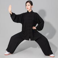 Danmo Vyriškas ir Moteriškas Medvilninis Tai Či Kung Fu Kostiumas Kovos Menų Uniforma Švarkas ir Wing Chun Kelnės L juoda