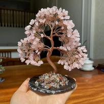 Natūralus kristalų medis, žaliasis aventurinas, rožinio kvarco dekoracija, namų/biuro dekoras, pinigų medis, gyvybės medžio meditacijos ornamentas 1pcs randoRose Quartzm gray