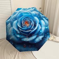 1PC Blue Rose Waterdrops Umbrella-8-Rib Reinforced, Automatic Open, Lightweight & Durable, Cute Fashion Accessory for Outdoor-P103 blue