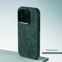 Aukščiausios kokybės importuotos odos magnetinis įkrovimo dėklas, skirtas iPhone 17 16 12 13 14 15 Pro Max 16 Plus, aukščiausios klasės zomšinis metalinių mygtukų dangtelis iPhone17 Pro Max žalia