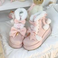 Žieminiai platforminiai sniego batai moterims Mados dizainerio lankelis Mieli pliušiniai šilti medvilniniai batai moterims Saldžios mergaitės Lolita Ankle Boots 38 white