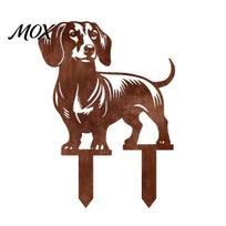 Decorative Metal Garden Stakes Dachshund Stake, Rusty Animal Silhouette Yard Cute Dog Flower Bed Decor Art for Outside Lawn, Pathway, Patio, Creative A brown
