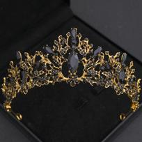 Baroque Crystal Tiaras and Crown Rhinestone Prom Diadem Crown Tiara for Women Bride Bridal Wedding Hair Accessories Jewelry Gift black
