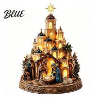 Christian Holiday Keepsake Bethlehem Nativity Church Light Tower Lighted Christmas Village Scene with Star Glowing Faith Based Home Decor Tower beige