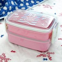 800ml Double-Layer Microwave Bento Box Fitness Lunch Box Cute Kids Student Breakfast Box Snack Fruit Food Storage Container rožinė