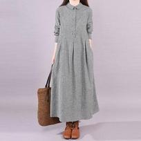 Autumn new Korean version fashion loose large size long thin plaid women's long-sleeved dress XL gray