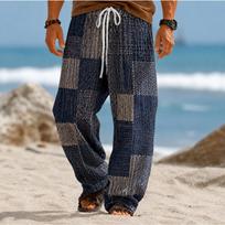 Men's 3D Geometric Pattern Printed Baggy Casual Trousers,  Elastic Drawstring Waist with Pockets, for Spring Summer Home Outdoor Vacation 8XL tamsiai mėlyna spalva