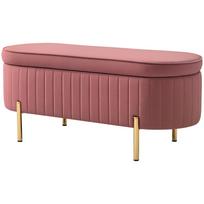 Storage Bench End Of Bed In Velvet With Lid Metal Legs 72 L Capacity 108x44x43.5cm Pink