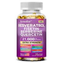 Kenofor Resveratrol Fisetin Berberine Quercetin Supplement 14-in-1, 21000mg Equivalent, with NAD+, NAC, Milk Thistle, Green Tea, Grape Seed, 120 Caps 120 Capsules