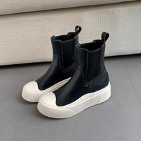 Sheepskin version~ inner height increase 7cm thin boots short boots women's leather thick-soled Chelsea boots muffin Martin boots ankle boots 40 black