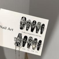 Medium Coffin Press on Nails Square Fake Nails French Tip Glue on Nail with 3D Designs Reusable False Acrylic Nails Full Cover Stick on Nail for Women L gray