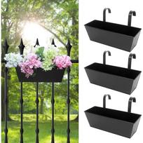 2pcs Railing Planters Outdoor Balcony 16 Inch Deck Over The Railing Planter Boxes Hanging Planters for Fence Flower Black-2pcs black