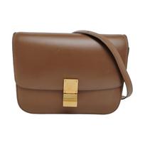 [Pre-Owned] Classic Box Gold Buckle Polished Calfskin Tofu Square Crossbody Shoulder Bag Medium - Fair #1PD4JS8 ONE SIZE brown