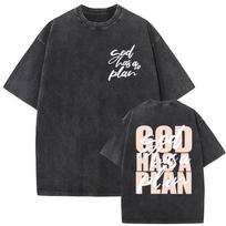 God Has A Plan Bible Verse Christian Vintage Washed T Shirts Men Women Aesthetic Fashion Cotton Short Sleeve T-shirt Streetwear 3XL įvairiaspalvis