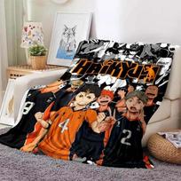 Volleyball Anime Plaid Haikyuu Blankets Coral Fleece Plush Decoration Miya Atsumu Manga Soft Throw Blankets for Bed Travel Quilt Size: 75*100cm, Weight: 230 GSM black