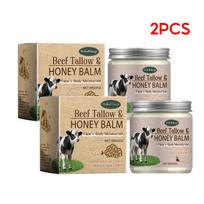 Organic Beef Tallow Honey Moisturizer Grass Fed Beef Tallow Face Cream Soothing Firm Increase Elasticity Whipped Smooth Lotion 2x59g beige