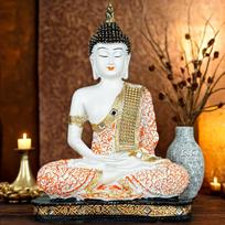 Meditating Sitting Buddha Statue, Showpiece Idol, Orange & White Color oranžinė/balta