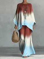 Y116 Summer Loose Bat Sleeve Top Wide Leg Pants Two-piece Women's Clothing European and American Fashion Suit 3XL gray