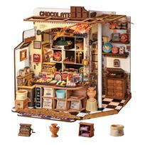 Rolife Miniature House Kit Chocolate Shop DIY 3D Puzzle LED Light Dollhouse Wooden Handmade Assembly 213x173x203mm black