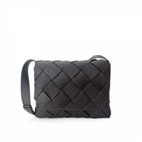 Natūralios odos rankinė per petį, pintas dizainas, unisex, vidutinio dydžio, vintažinio stiliaus 22 x 17 x 5.5 cm gray