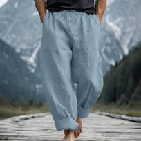 Men's Loose Fit Linen Harem Pants, Elastic Drawstring Waist Wide Leg Casual Trousers with Big Pockets Beach Vacation Yoga Pants XXXL armijos žalia spalva
