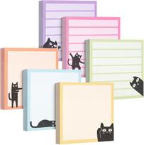 Cartoon Black Cat Sticky Notes with Colored Lines - High Appeal Memo Pad for Students and Reminders 7.62x7.62 cm beige