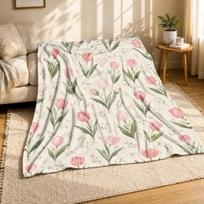 Pink Tulip Floral Coral Fleece Blanket 100cm*150cm white